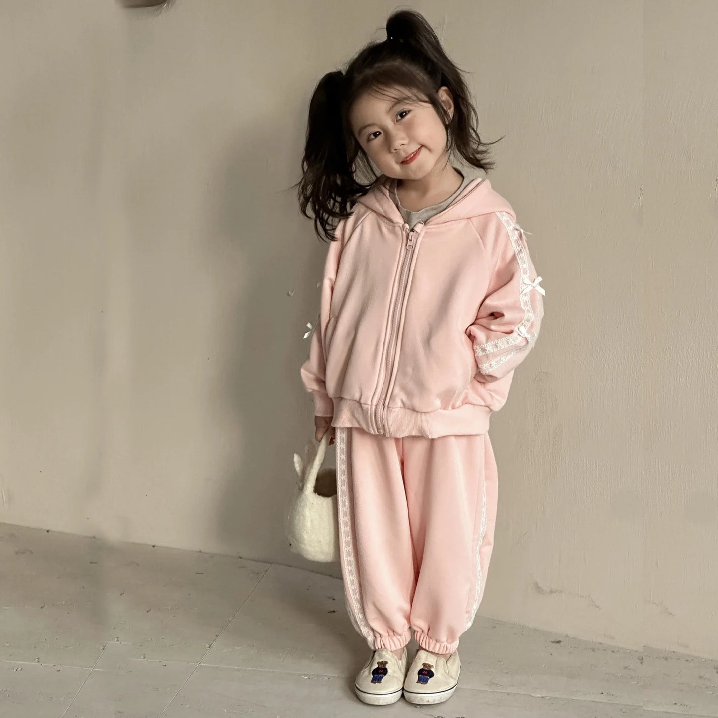 Cozy Lace-Trim Hoodie Tracksuit – 2PCS Set