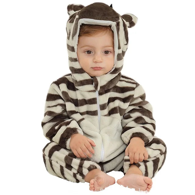 Cozy Dino Flannel Romper – Winter Animal Costume for Babies (1–3Y)