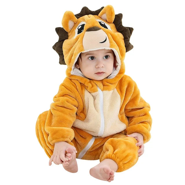 Cozy Dino Flannel Romper – Winter Animal Costume for Babies (1–3Y)