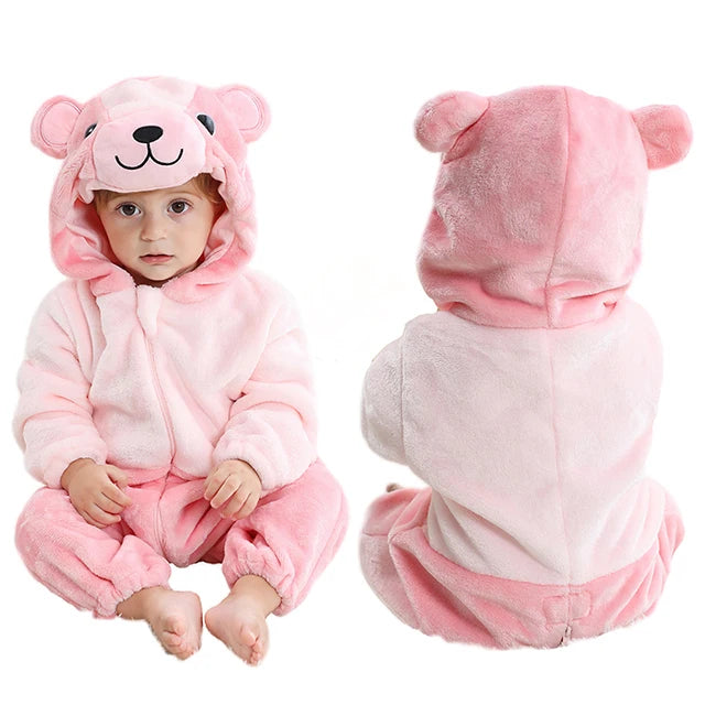Cozy Dino Flannel Romper – Winter Animal Costume for Babies (1–3Y)