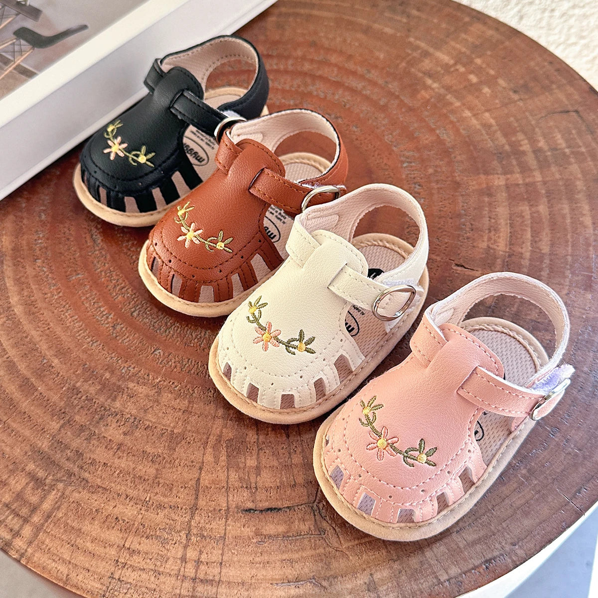 Floral Embroidered Infant Sandals – Soft & Breathable First Walkers