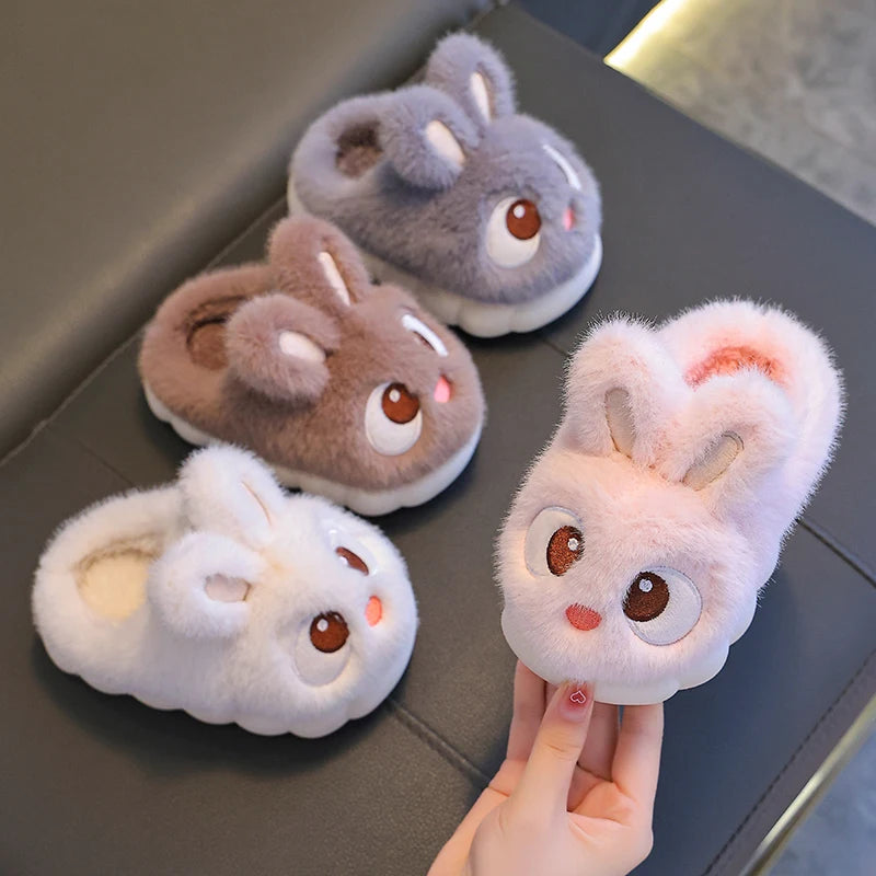 Cozy Bunny-Eyes Plush Slippers – Kids Indoor Winter Shoes