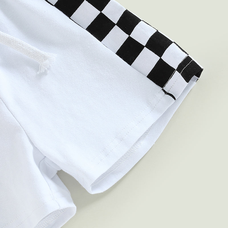 0-3Y Toddler Boy Summer Set – Plaid Patchwork Pocket Tee & Elastic Waist Shorts