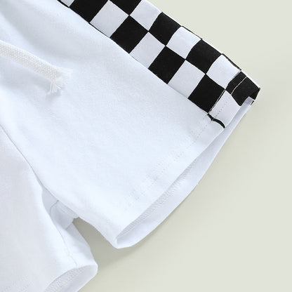 0-3Y Toddler Boy Summer Set – Plaid Patchwork Pocket Tee & Elastic Waist Shorts