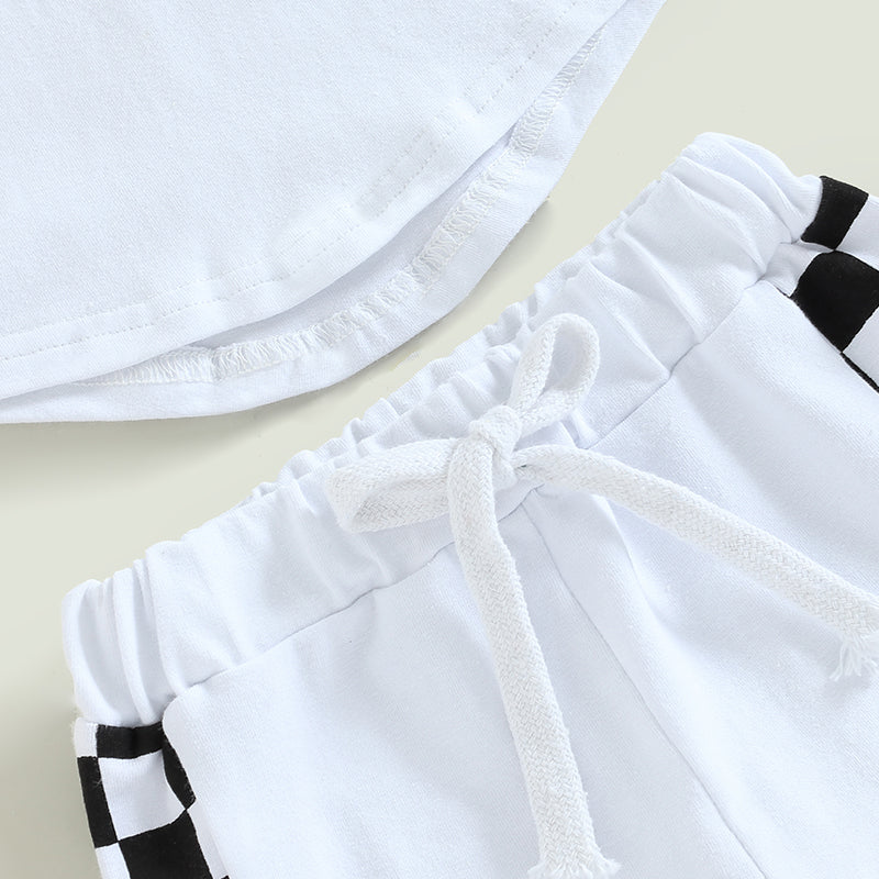 0-3Y Toddler Boy Summer Set – Plaid Patchwork Pocket Tee & Elastic Waist Shorts