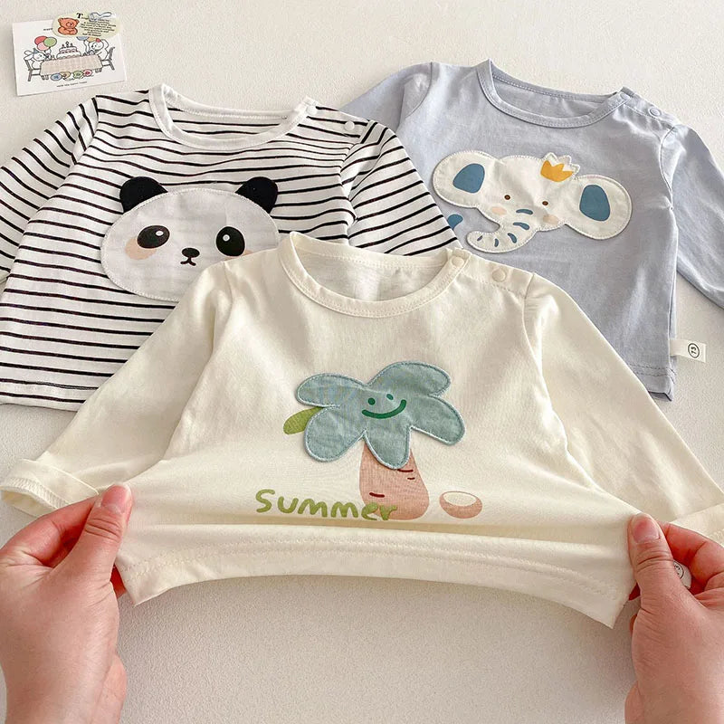 2025 New Spring Cartoon T-Shirts – Soft Cotton Long-Sleeve Tees for Kids (0-5Y)