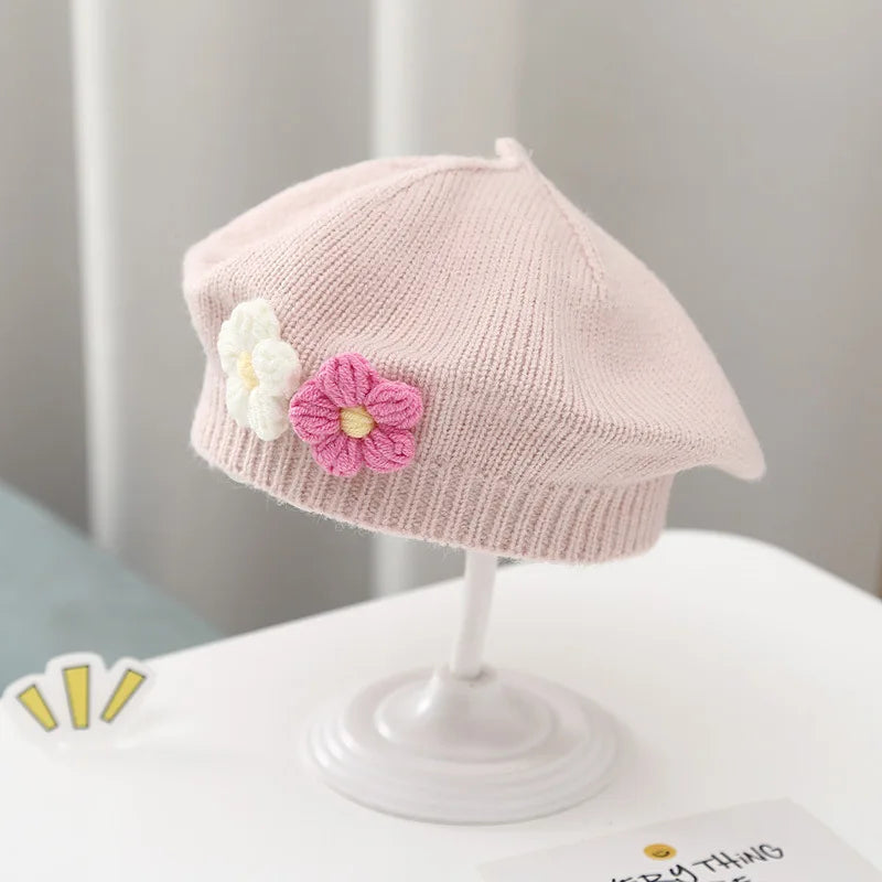 Floral Knit Beret – Cozy & Stylish for Little Ones