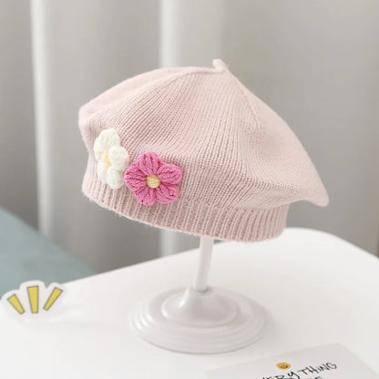 Floral Knit Beret – Cozy & Stylish for Little Ones