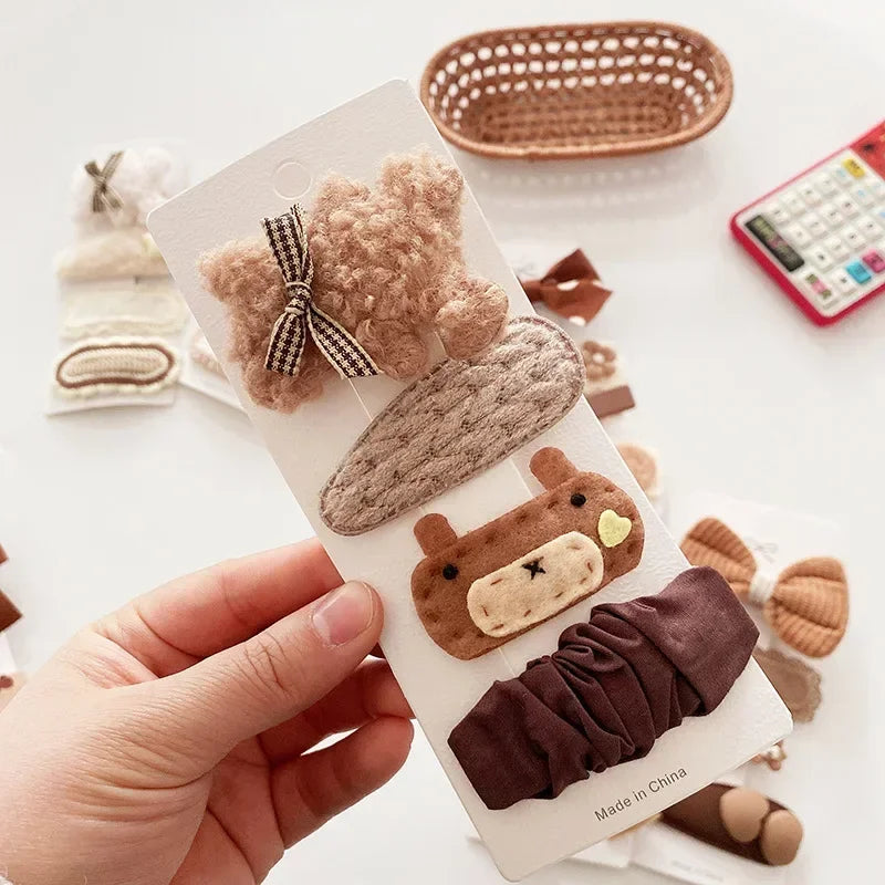 Cozy Bow & Bear Hair Clips – 4PCS Set