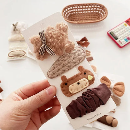 Cozy Bow & Bear Hair Clips – 4PCS Set