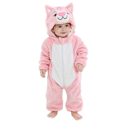 Cozy Dino Flannel Romper – Winter Animal Costume for Babies (1–3Y)