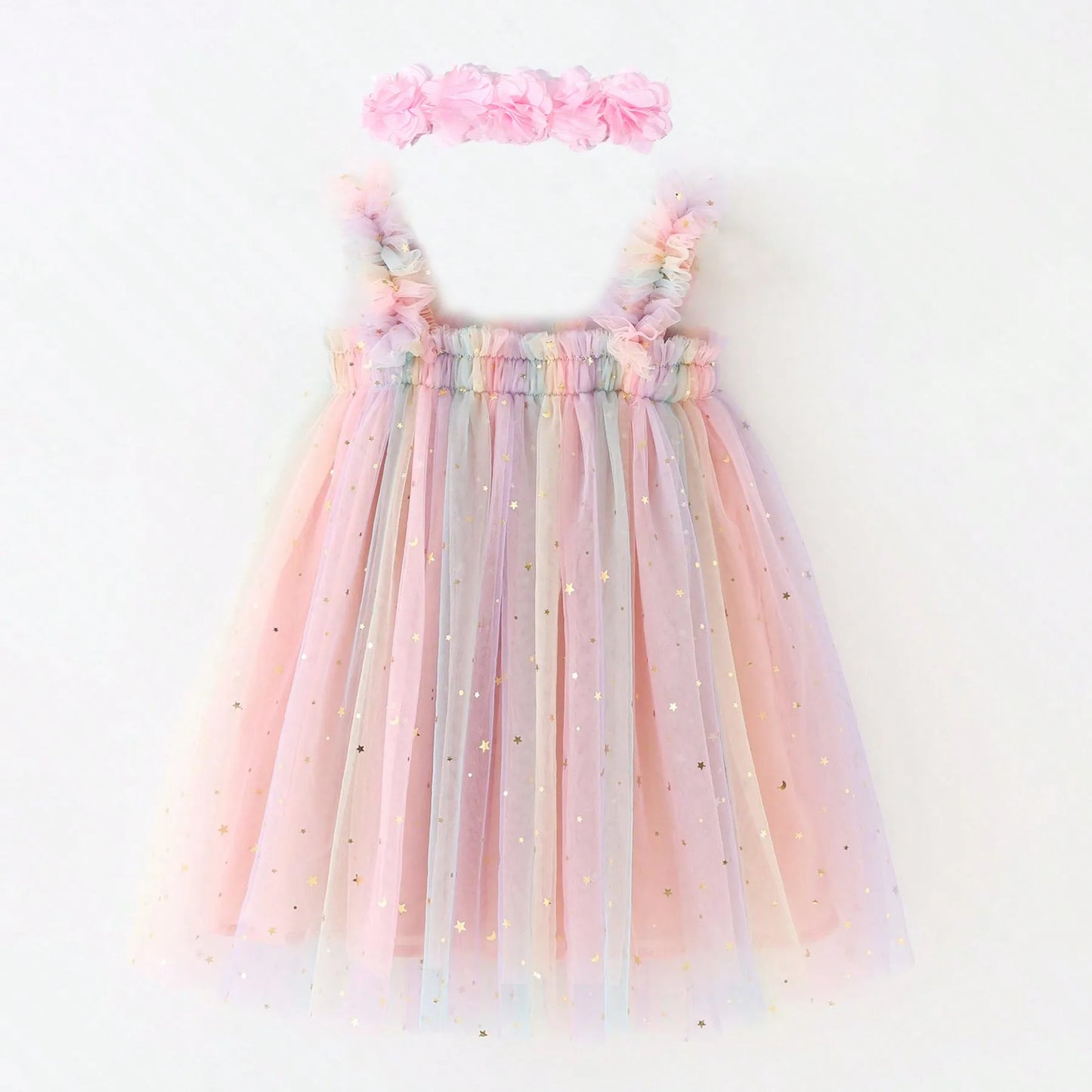 Floral Tulle Princess Dress with Headband