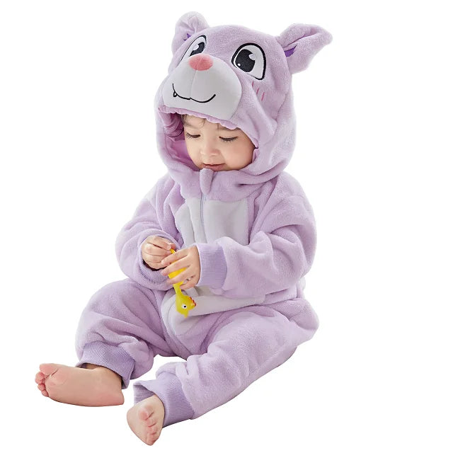 Cozy Dino Flannel Romper – Winter Animal Costume for Babies (1–3Y)