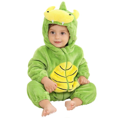 Cozy Dino Flannel Romper – Winter Animal Costume for Babies (1–3Y)