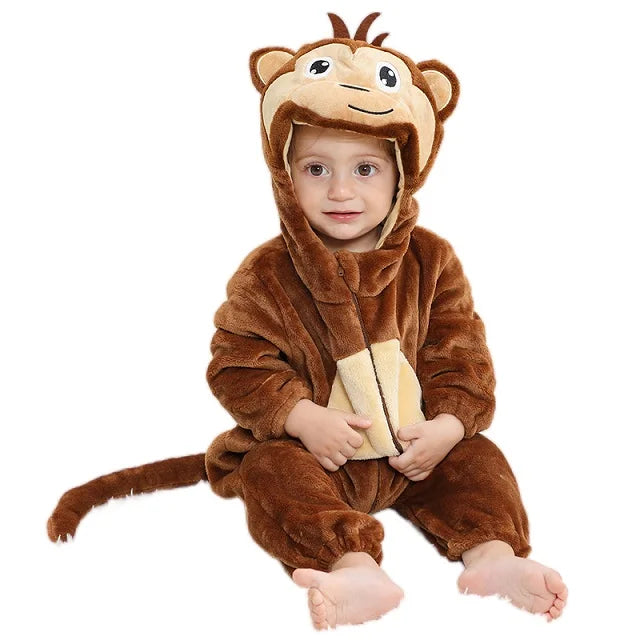 Cozy Dino Flannel Romper – Winter Animal Costume for Babies (1–3Y)