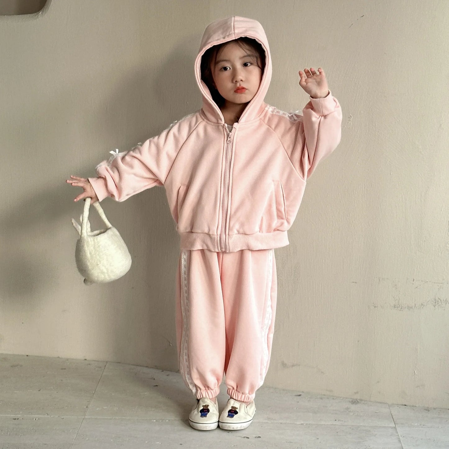 Cozy Lace-Trim Hoodie Tracksuit – 2PCS Set