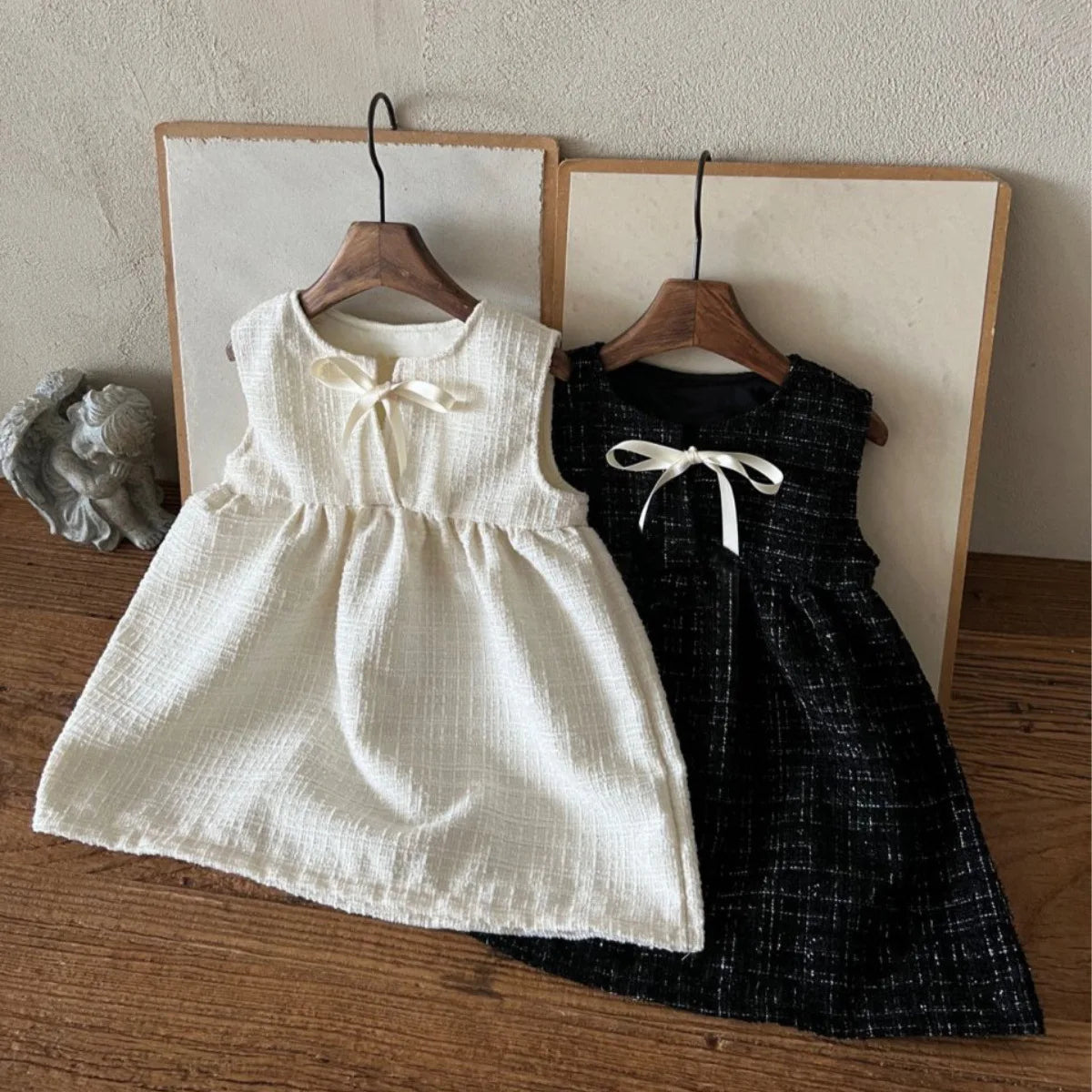 Elegant Tweed Bow Dress – Sleeveless One-Piece for Baby Girls