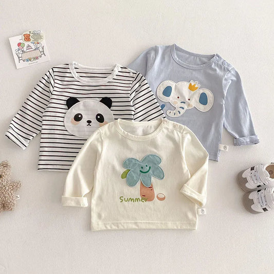 2025 New Spring Cartoon T-Shirts – Soft Cotton Long-Sleeve Tees for Kids (0-5Y)
