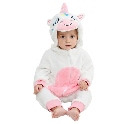 Cozy Dino Flannel Romper – Winter Animal Costume for Babies (1–3Y)