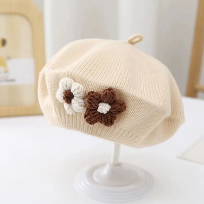 Floral Knit Beret – Cozy & Stylish for Little Ones