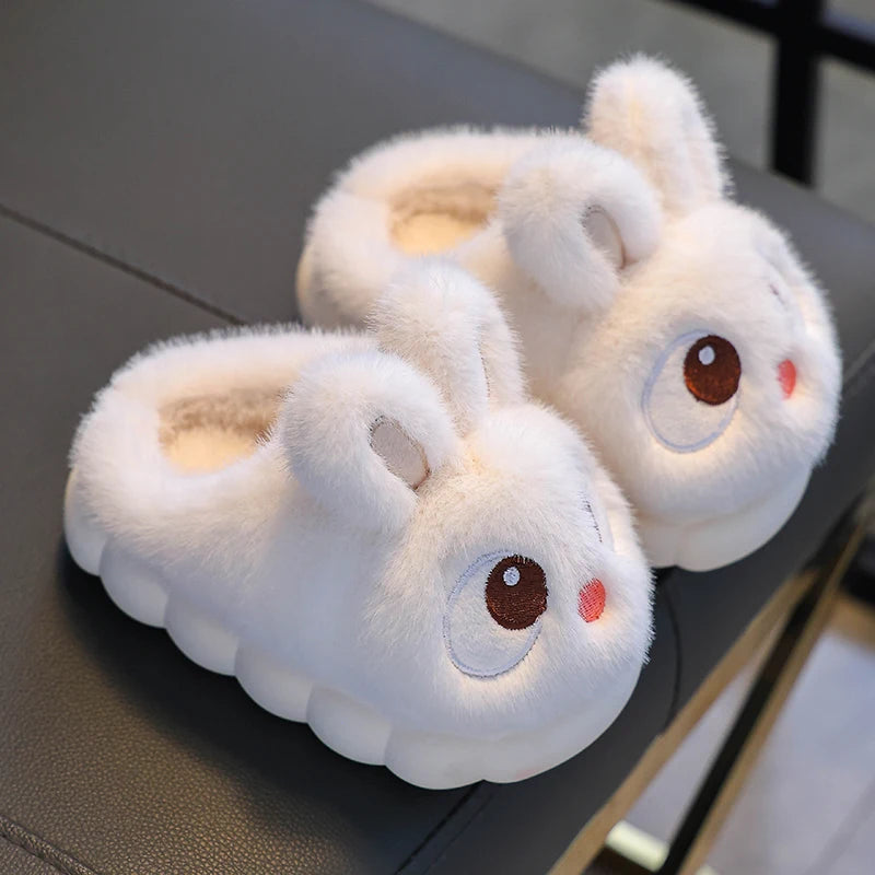 Cozy Bunny-Eyes Plush Slippers – Kids Indoor Winter Shoes