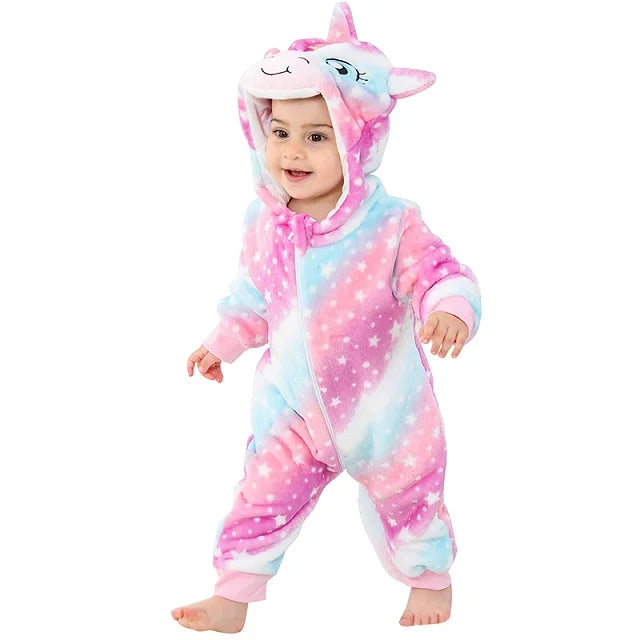 Cozy Dino Flannel Romper – Winter Animal Costume for Babies (1–3Y)