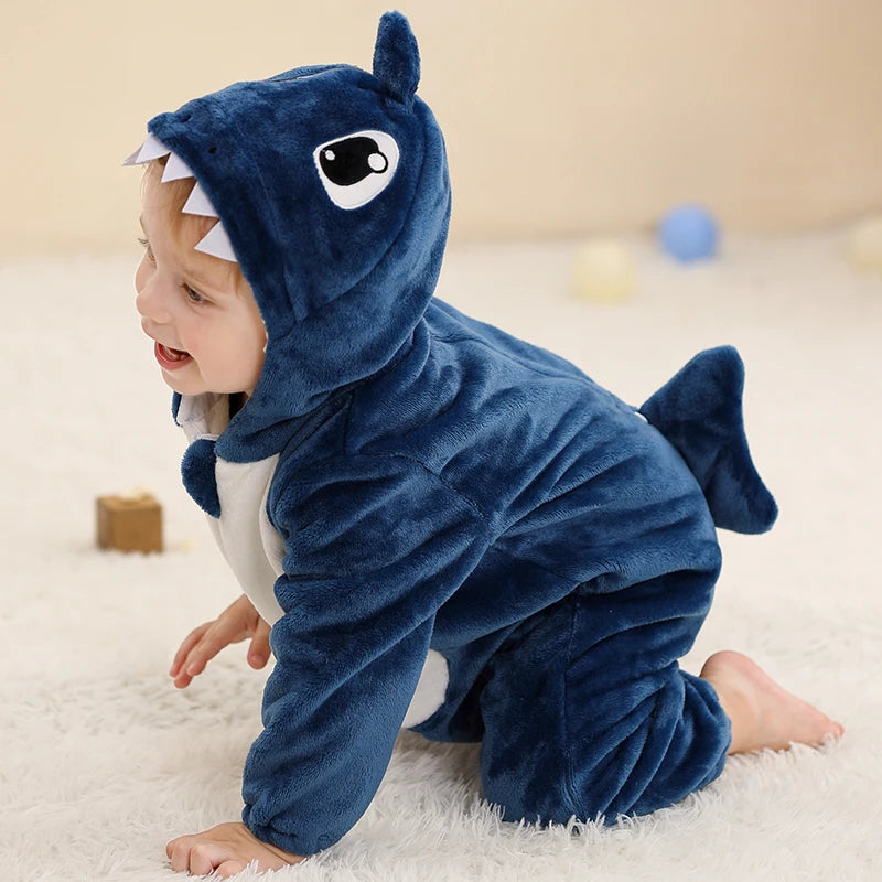 Cozy Dino Flannel Romper – Winter Animal Costume for Babies (1–3Y)