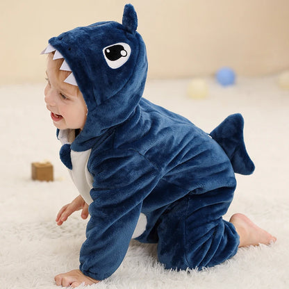 Cozy Dino Flannel Romper – Winter Animal Costume for Babies (1–3Y)