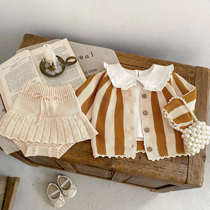Striped Knit Sweater & Skirt Set – Cozy Two-Piece Outfit for Girls
