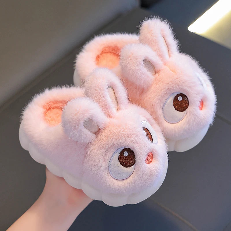 Cozy Bunny-Eyes Plush Slippers – Kids Indoor Winter Shoes