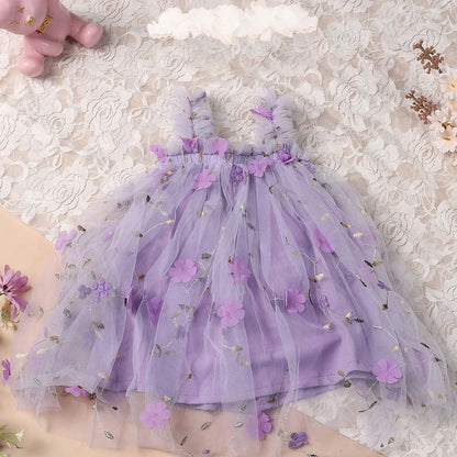 Floral Tulle Princess Dress with Headband