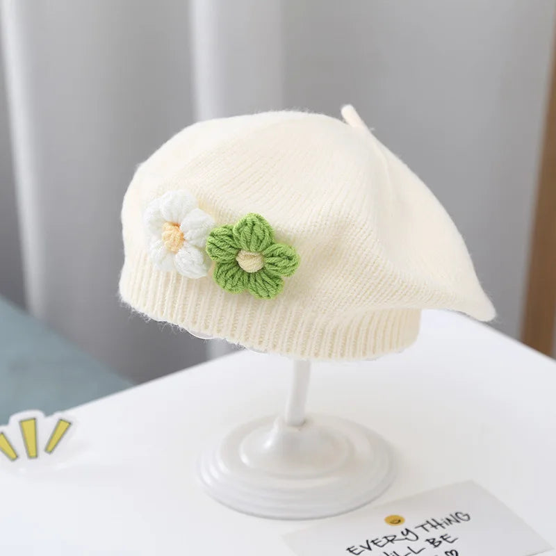 Floral Knit Beret – Cozy & Stylish for Little Ones