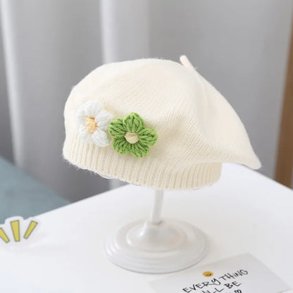 Floral Knit Beret – Cozy & Stylish for Little Ones