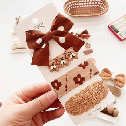 Cozy Bow & Bear Hair Clips – 4PCS Set