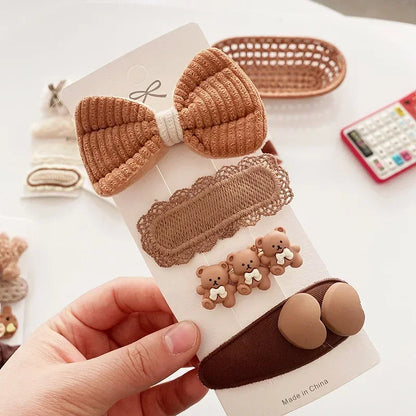 Cozy Bow & Bear Hair Clips – 4PCS Set