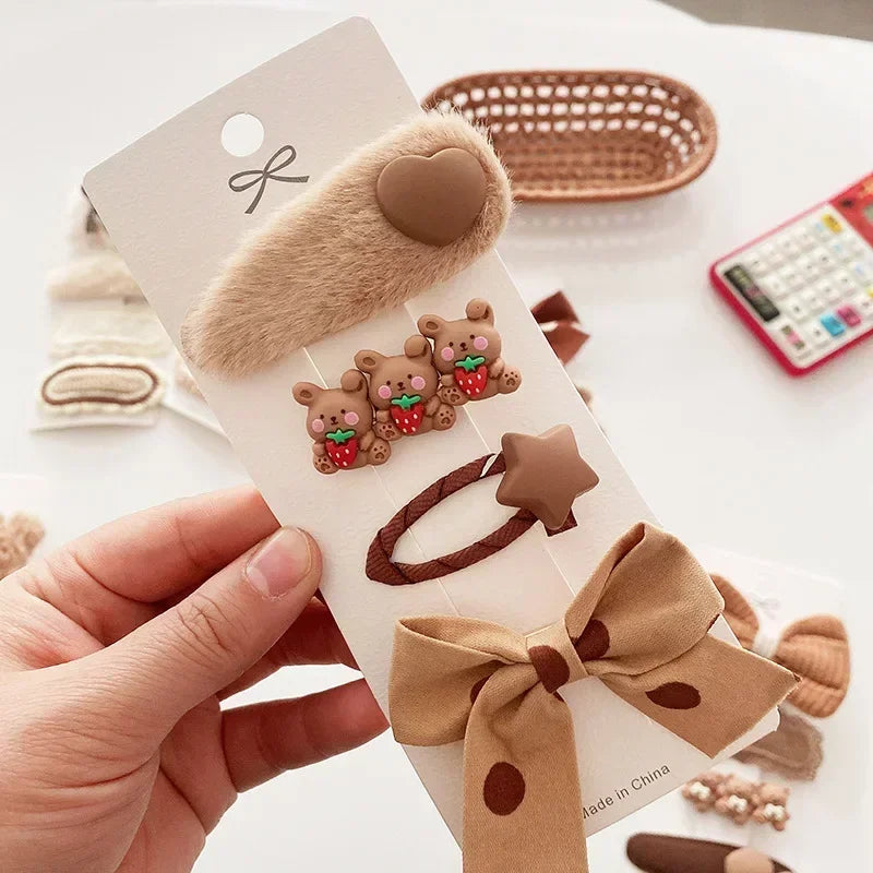 Cozy Bow & Bear Hair Clips – 4PCS Set