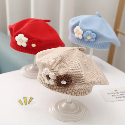 Floral Knit Beret – Cozy & Stylish for Little Ones