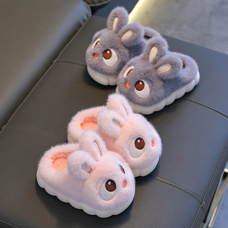 Cozy Bunny-Eyes Plush Slippers – Kids Indoor Winter Shoes