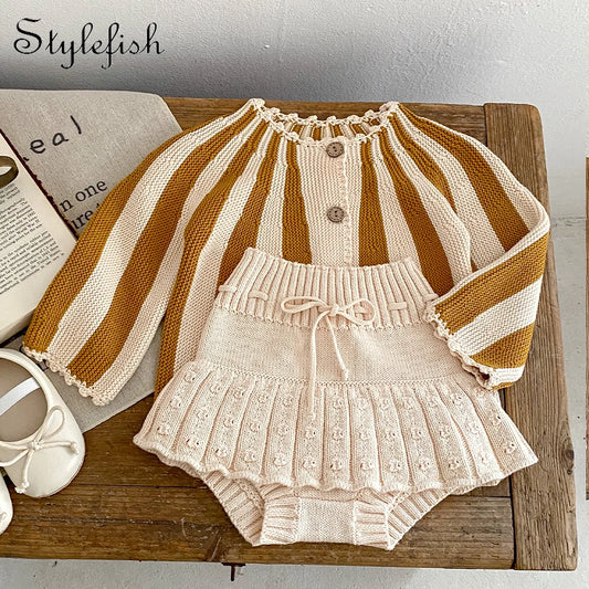 Striped Knit Sweater & Skirt Set – Cozy Two-Piece Outfit for Girls