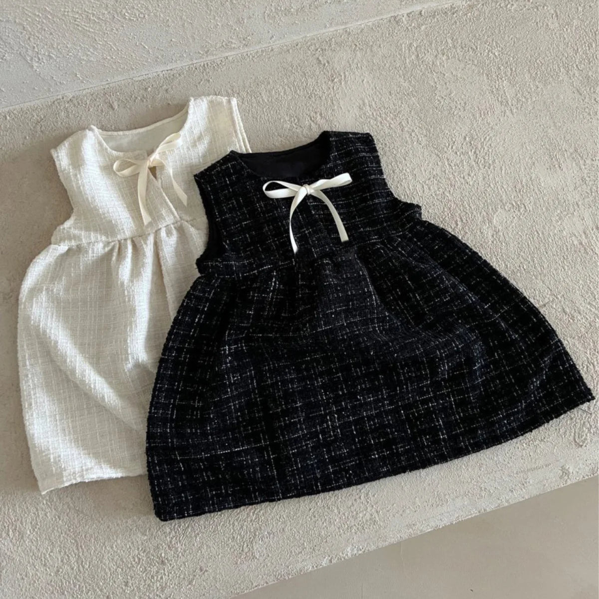 Elegant Tweed Bow Dress – Sleeveless One-Piece for Baby Girls