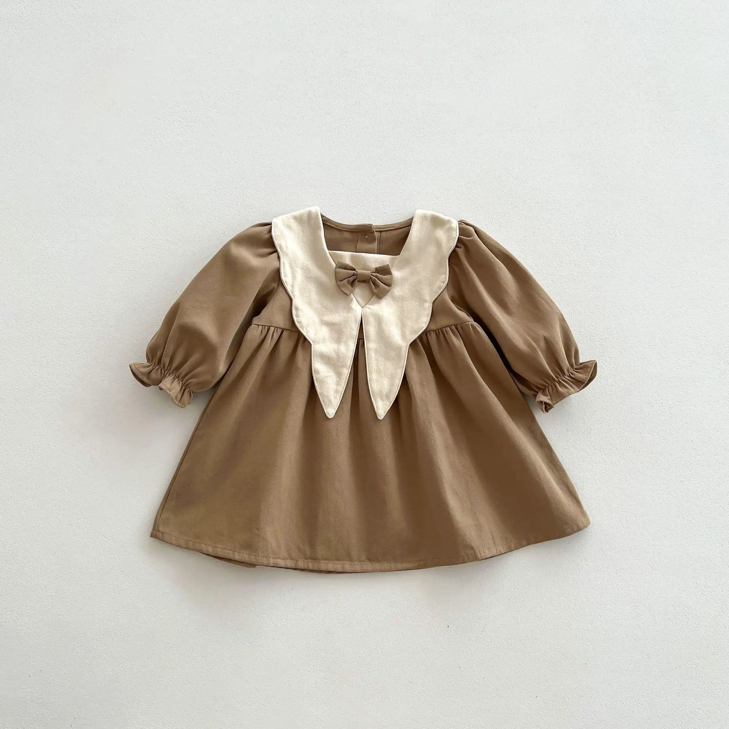 Retro Bow Collar Dress – Long-Sleeve Princess Dress for Girls
