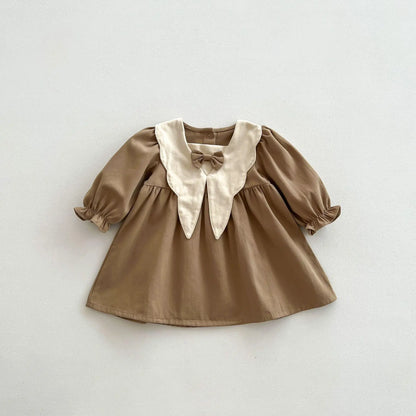 Retro Bow Collar Dress – Long-Sleeve Princess Dress for Girls