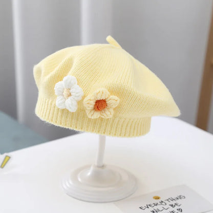 Floral Knit Beret – Cozy & Stylish for Little Ones