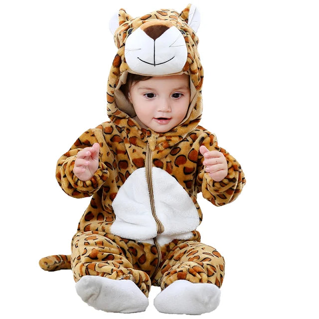 Cozy Dino Flannel Romper – Winter Animal Costume for Babies (1–3Y)