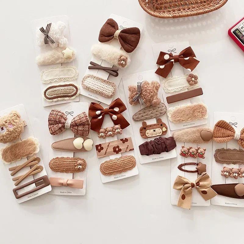Cozy Bow & Bear Hair Clips – 4PCS Set