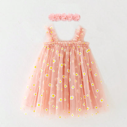 Floral Tulle Princess Dress with Headband