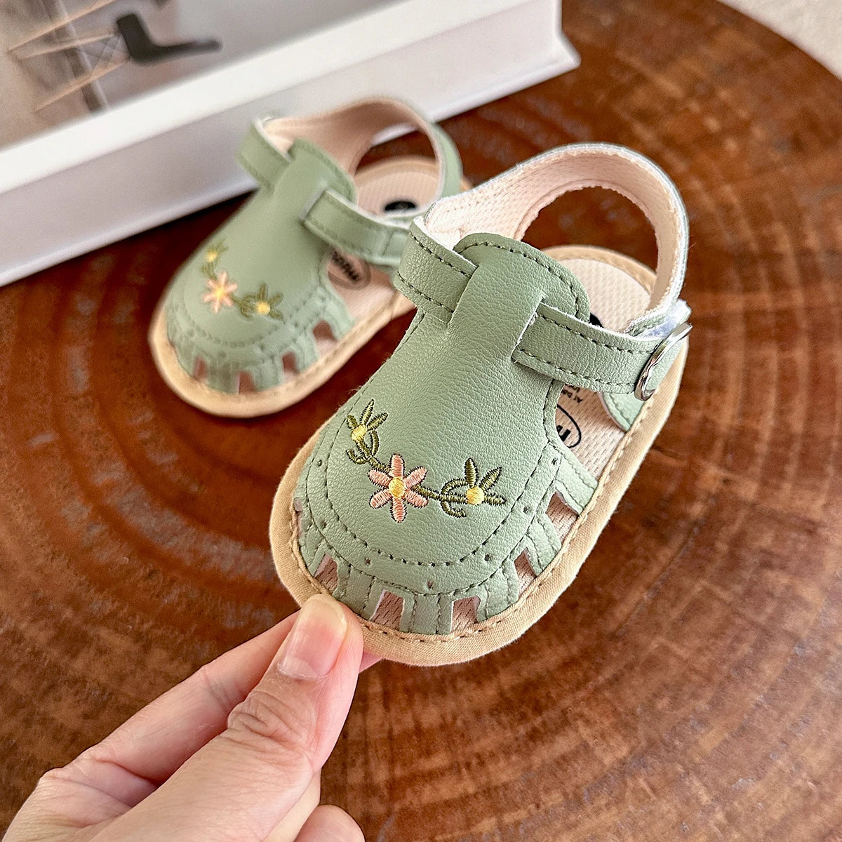 Floral Embroidered Infant Sandals – Soft & Breathable First Walkers