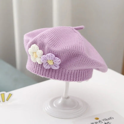 Floral Knit Beret – Cozy & Stylish for Little Ones