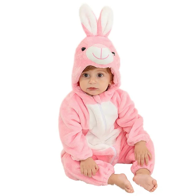 Cozy Dino Flannel Romper – Winter Animal Costume for Babies (1–3Y)