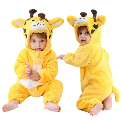 Cozy Dino Flannel Romper – Winter Animal Costume for Babies (1–3Y)